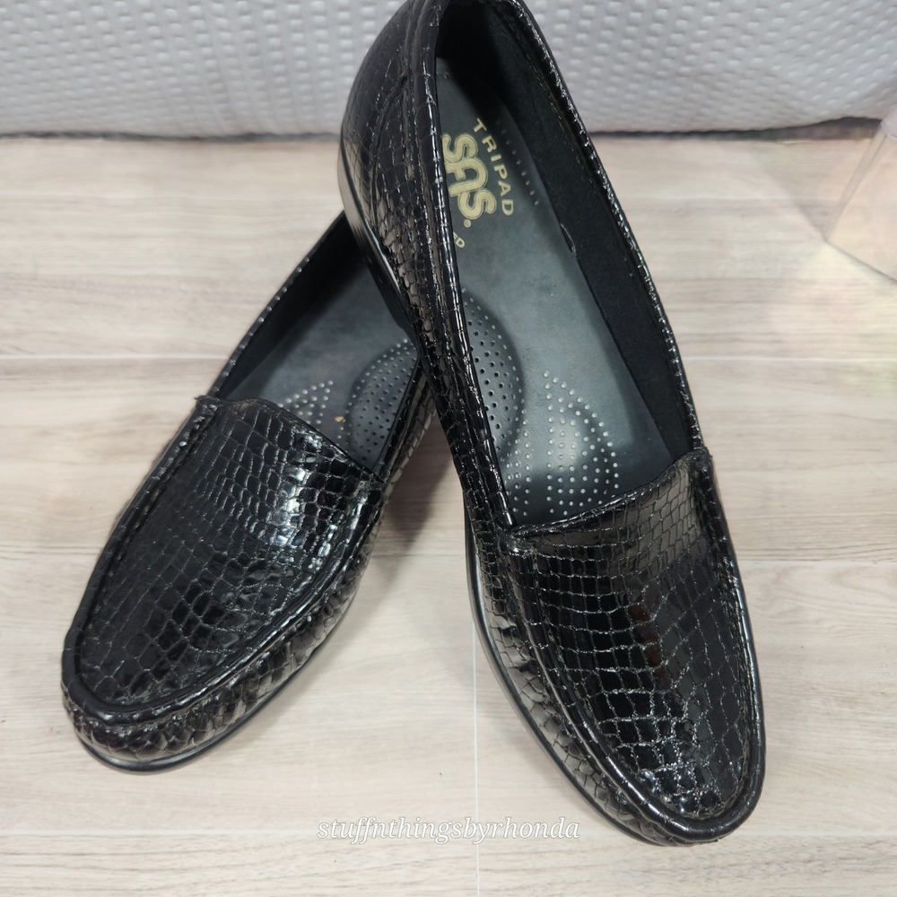 SAS Tripad Comfort Foot Bed Simplify Black Croc Loafer‎ Slip-On Women's Shoes 8S